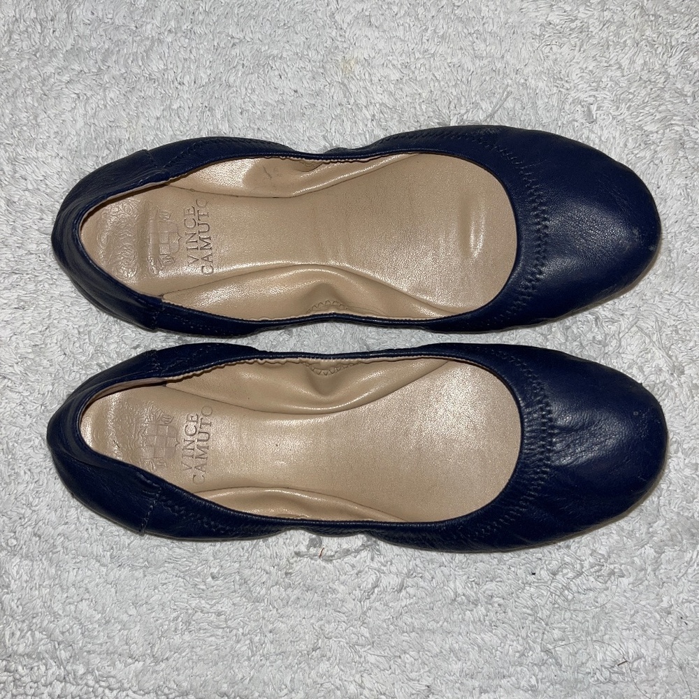 Navy leather flats